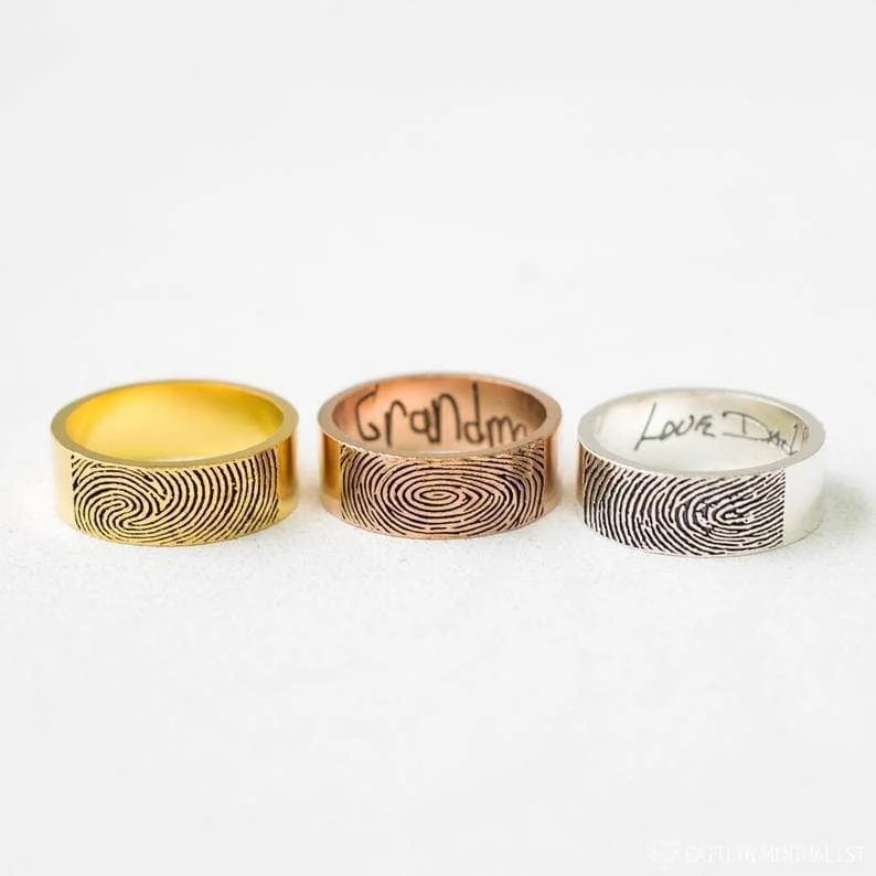 Modern women's rings-Custom Engraved Finger Print Ring