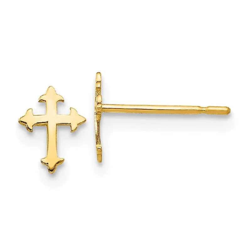 Designer women's earrings-Madi K Kid's 14k   Cross Post Earrings