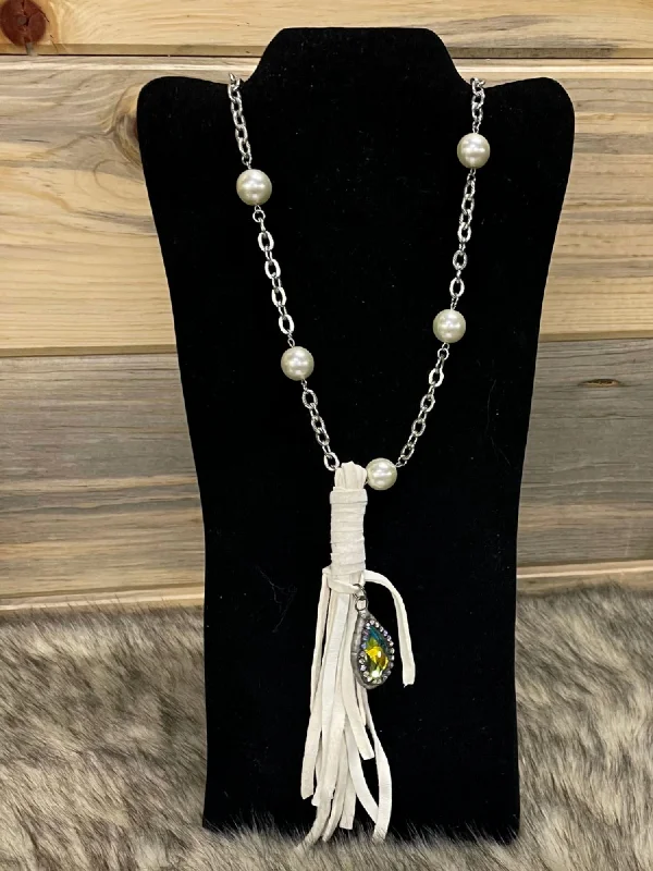 Women's long necklaces-Pearl Necklace In White