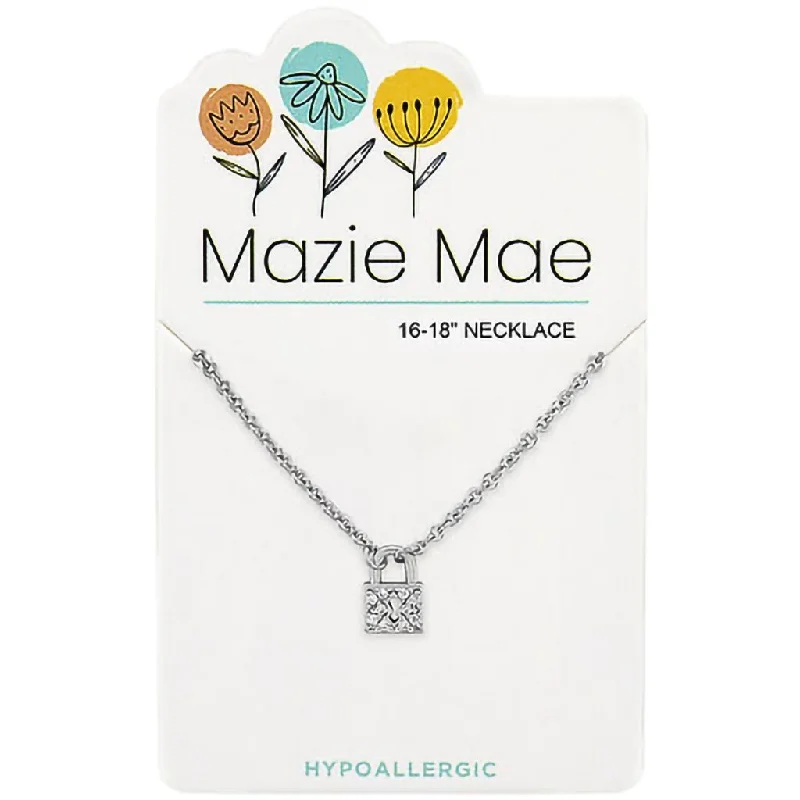 Women's fingerprint necklaces-Center Court: Silver CZ Padlock Mazie Mae Necklace