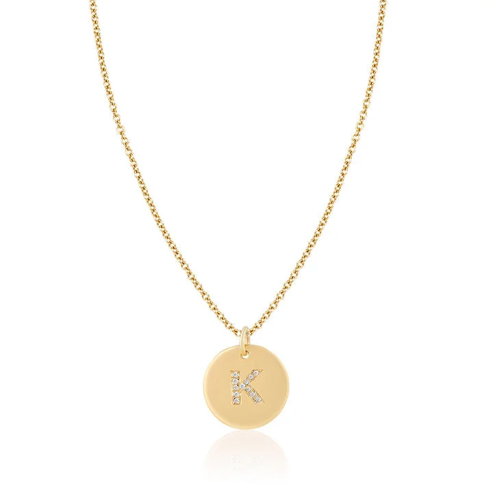 Women's birthday gift necklaces-Diamond Letter Disc Gold  Bale Necklace