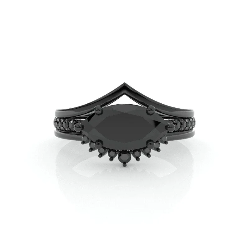 Women's birthstone rings-Beautiful In My Eyes- Black Diamond Marquise Cut 14K White Gold Gothic Wedding Ring