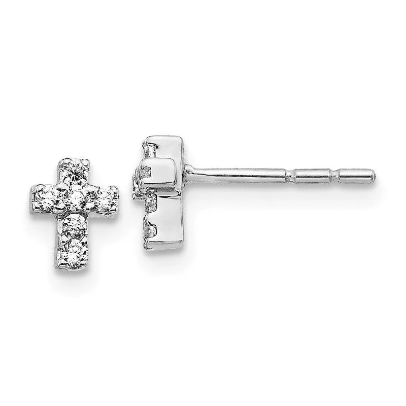 Women's fingerprint earrings-14k White Gold Diamond Cross Earrings