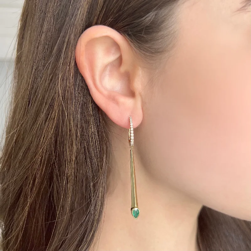 Women's formal earrings-14K GOLD DIAMOND EMERALD ADLEY EARRINGS