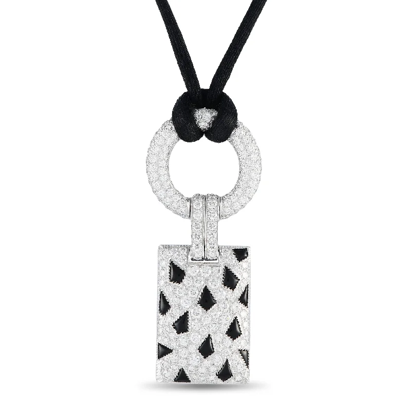 Women's photo necklaces-Cartier Panthere 18K White Gold 2.85ct Diamond and Onyx Pendant Necklace CA06-012324