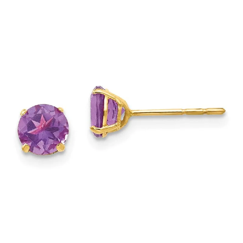 Women's sustainable earrings-Madi K Kid's 14k  Round Amethyst 5mm Post Earrings