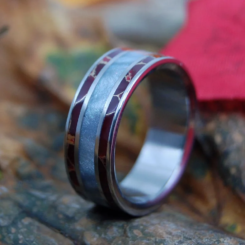 Women's stainless steel rings-Trust Me | Men's Gray Resin, Red Jasper & Titanium Wedding Ring