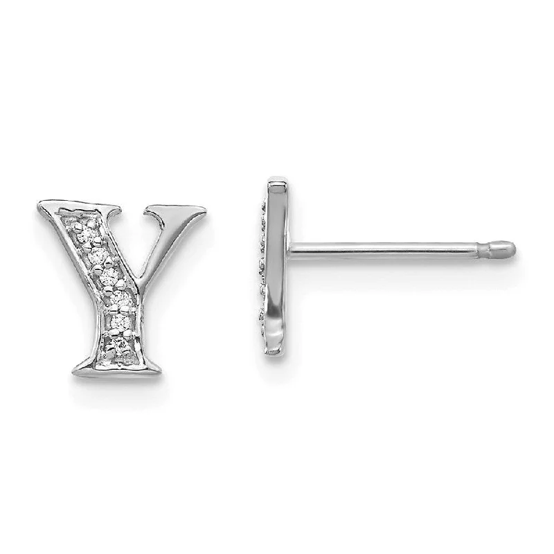 Women's vintage-inspired earrings-14k White Gold Diamond Initial Y Earrings