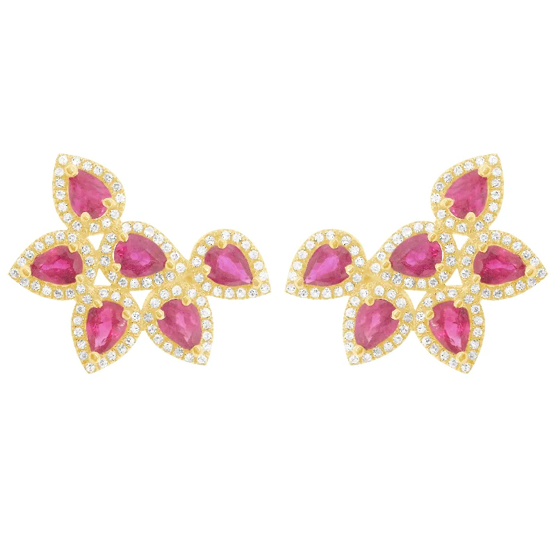 Women's DNA earrings-14K GOLD DIAMOND RUBY ANITA EARRINGS