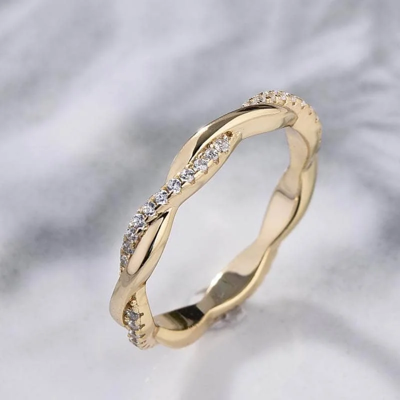 Women's gemstone rings-Yellow Gold Twist Infinity Wedding Ring Band