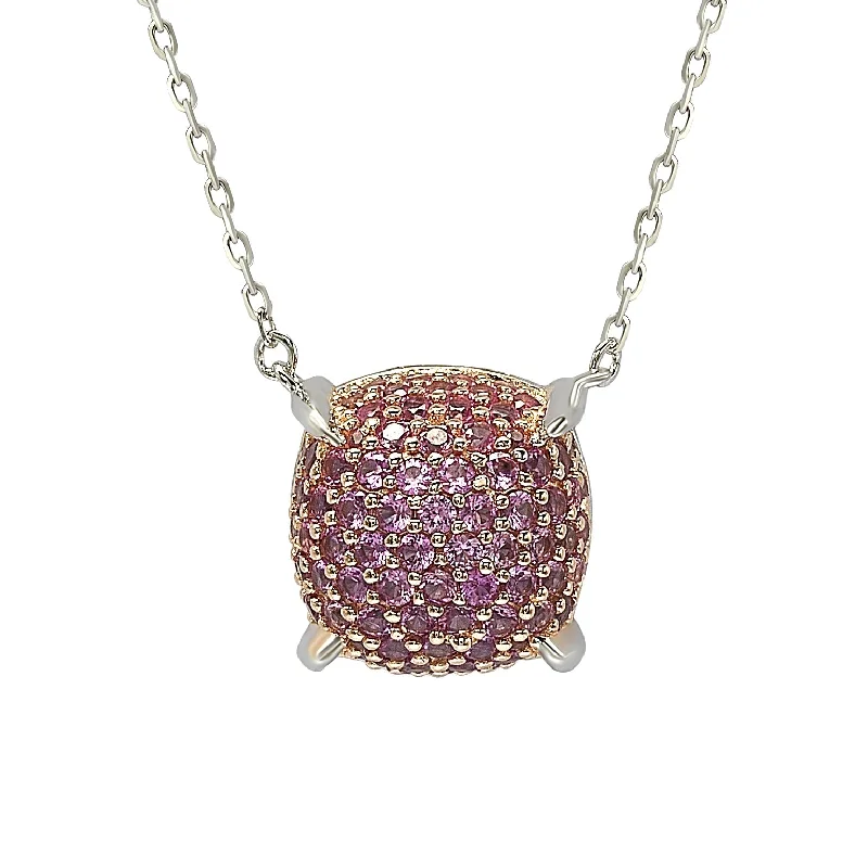 Women's DNA necklaces-Suzy Levian Sterling Silver Pink Sapphire & Diamond Accent Pave Cluster Necklace