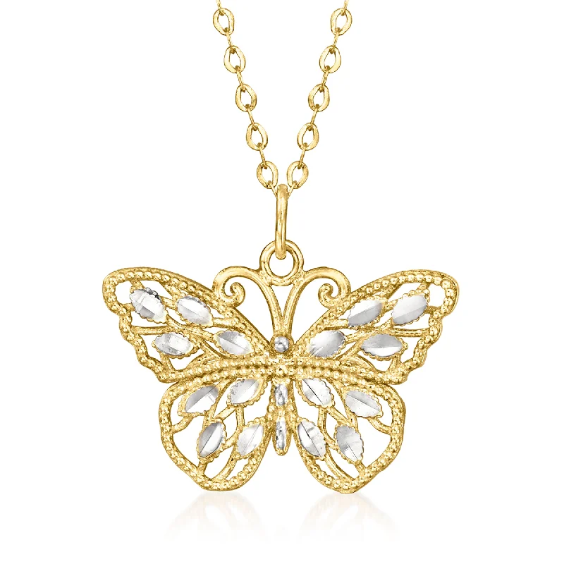 Women's eco-friendly necklaces-Ross-Simons 14kt 2-Tone Gold Butterfly Necklace