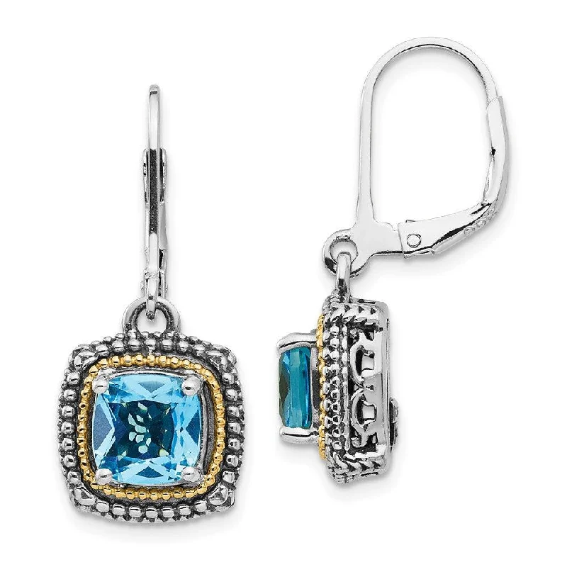 Women's statement earrings-Sterling Silver w/14k Lt Swiss Blue Topaz Leverback Earrings