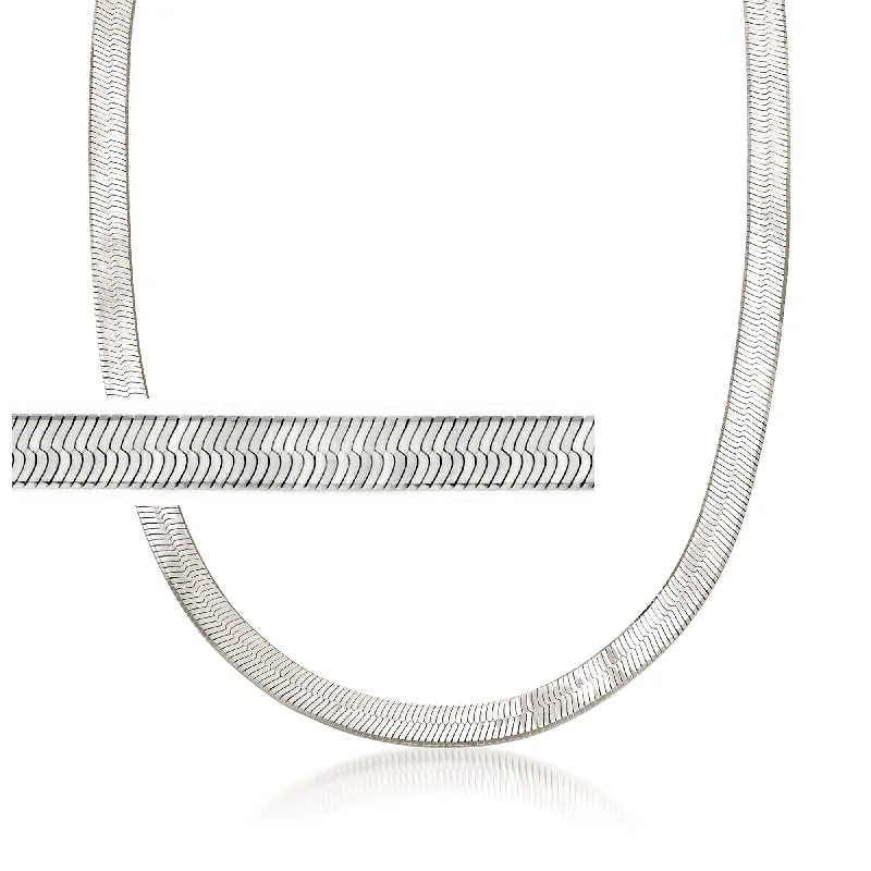 Women's sun necklaces-Ross-Simons Italian 6mm Sterling Silver Herringbone Chain Necklace