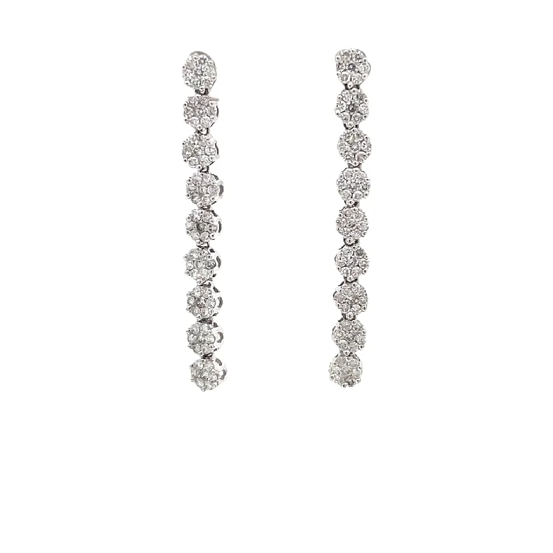 High-end women's earrings-White Gold Diamond Cluster Drop Earrings