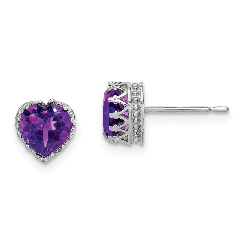 Women's silver earrings-10k Tiara Collection White Gold Polished 6mm Heart Amethyst Earrings