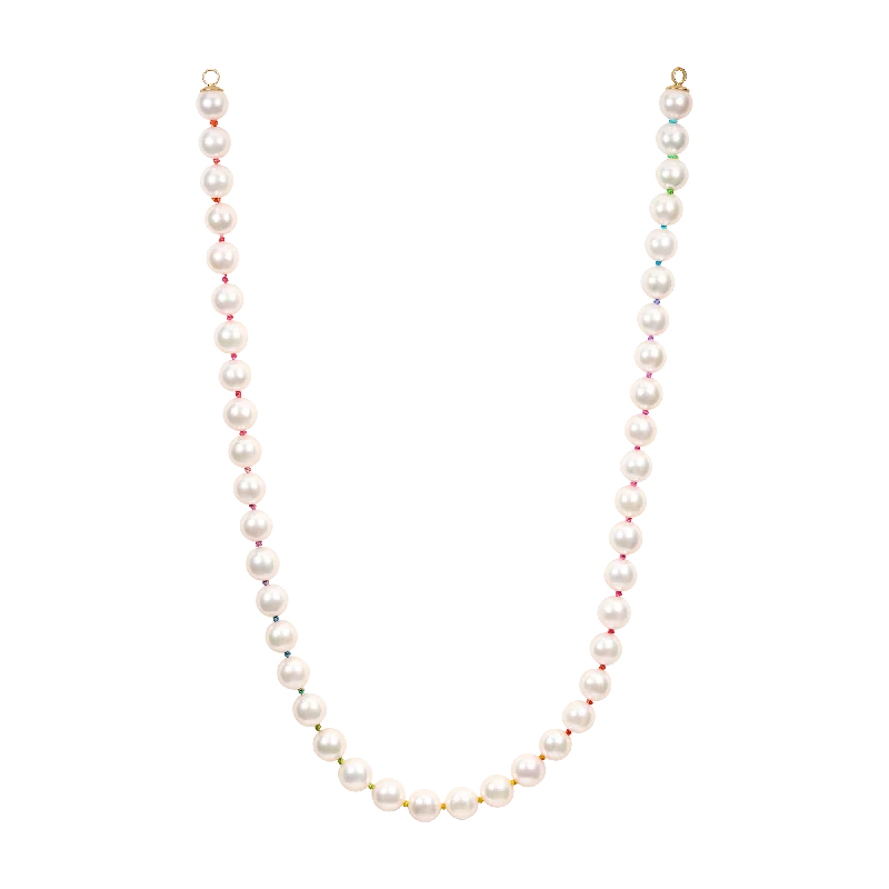 Women's birthstone necklaces-Medium White Akoya Pearl Strand with Rainbow Silk - 11787