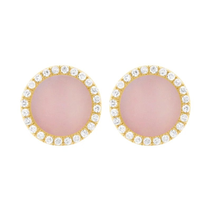 Women's dangle earrings-14K GOLD DIAMOND PINK OPAL LIELLE CIRCLE STUDS