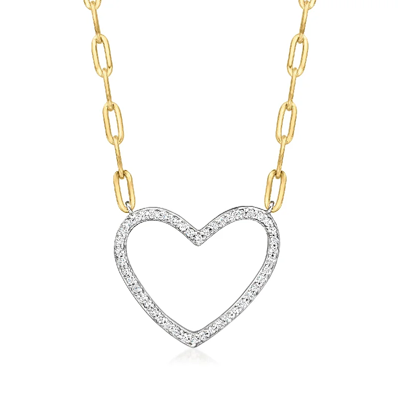 Women's gemstone necklaces-Ross-Simons Diamond Heart Paper Clip Link Necklace in 2-Tone Sterling Silver