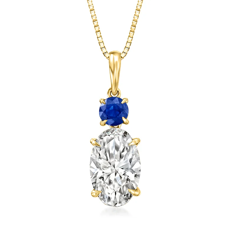 Women's personalized necklaces-Ross-Simons Lab-Grown Diamond Pendant Necklace With . Sapphire in 14kt Yellow Gold