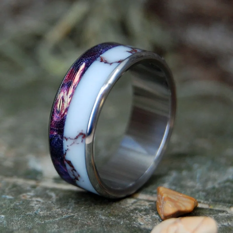 Women's fashion rings-Born In The Purple | Men's Purple Box Elder, Wild Horse Jasper & Titanium Wedding Ring