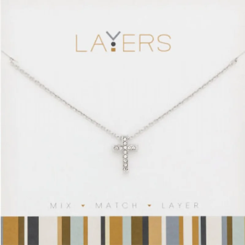 High-end women's necklaces-Center Court : Silver CZ Cross Layers Necklace