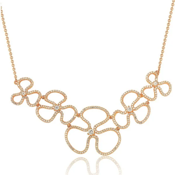 Women's geometric necklaces-Suzy Levian Rosed Sterling Silver Cubic Zirconia Floral Thin Necklace