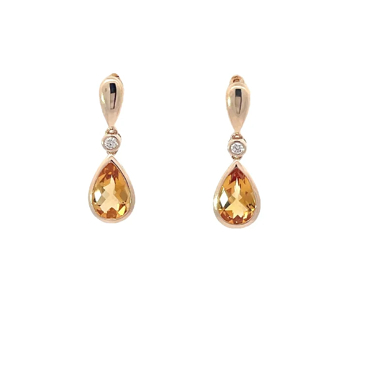 Women's alloy earrings-Citrines and Diamonds Drop Earrings