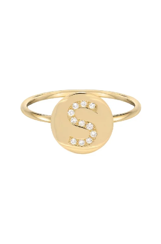 Women's luxury party rings-Diamond Initial Disc Ring