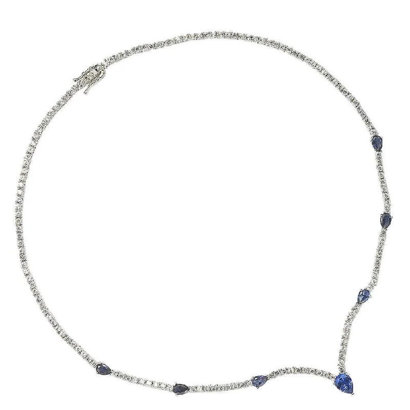 Women's beaded necklaces-Suzy Levian Sterling Silver Pear-Cut Sapphire & Diamond Accent Evening Necklace