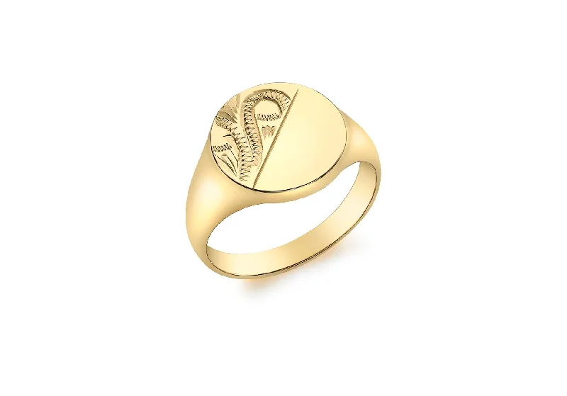 Women's silver-plated rings-9K Yellow Gold Half Engraved Ring