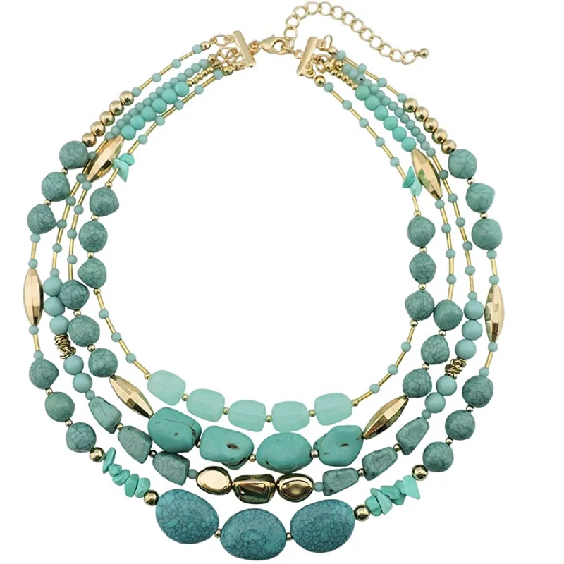 Custom women's necklaces-18k Gold Multi Turquoise Statement Necklace