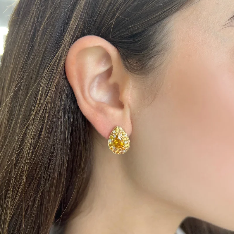 Women's personalized earrings-14K GOLD DIAMOND YELLOW SAPPHIRE TANYA EARRINGS