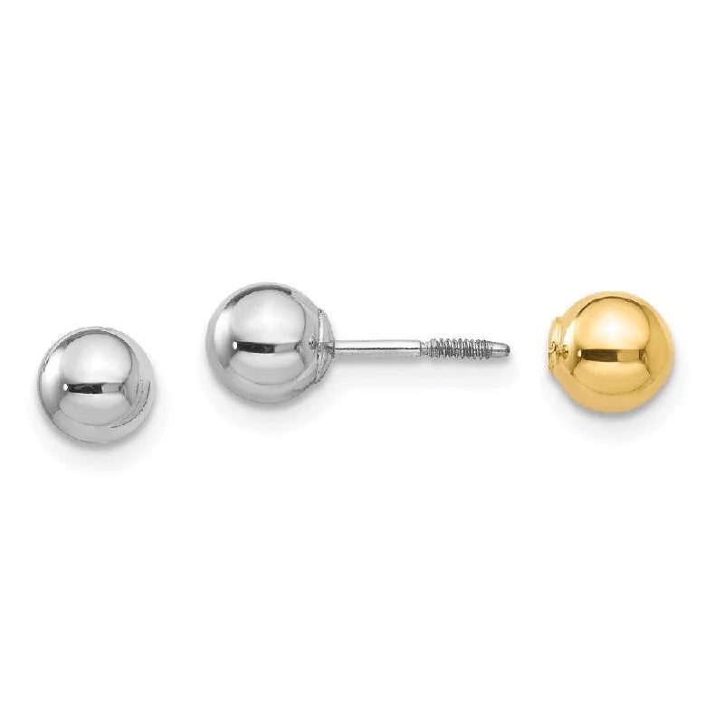 Women's elegant earrings-Madi K Kid's 14k  Two-tone Reversible 5mm Ball Screw Earrings