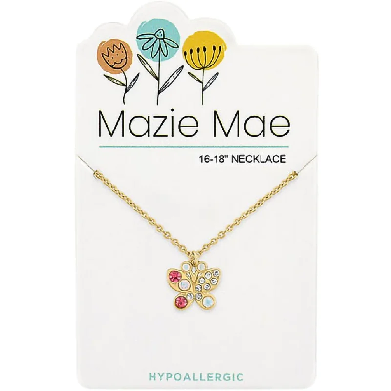 Women's pendant necklaces-Center Court: Gold Opal & Vintage Rose Butterfly Mazie Mae Necklace