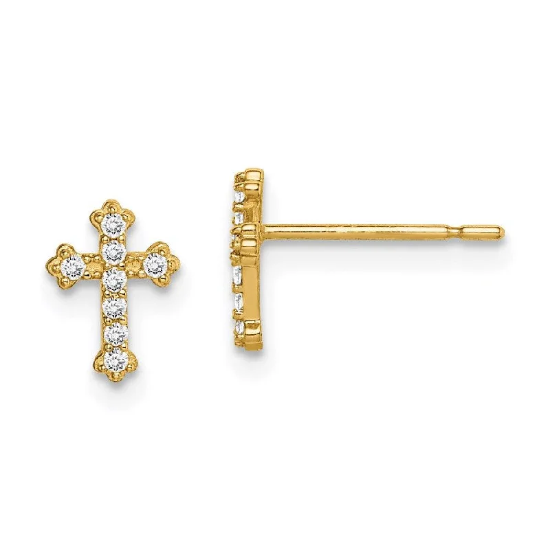 Women's spiritual earrings-Madi K Kid's 14k  CZ Cross Post Earrings