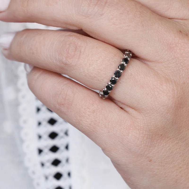 Women's charm rings-Zorro Unique Eternity Wedding Ring with Round Cut Natural Black Diamonds