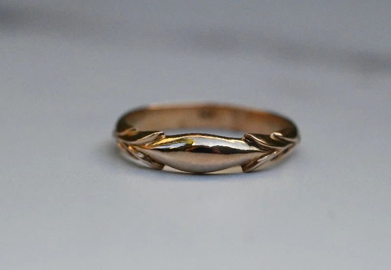 Women's gemstone rings-14k Gold Symmetrical Leaf Ring Band - Made to Order