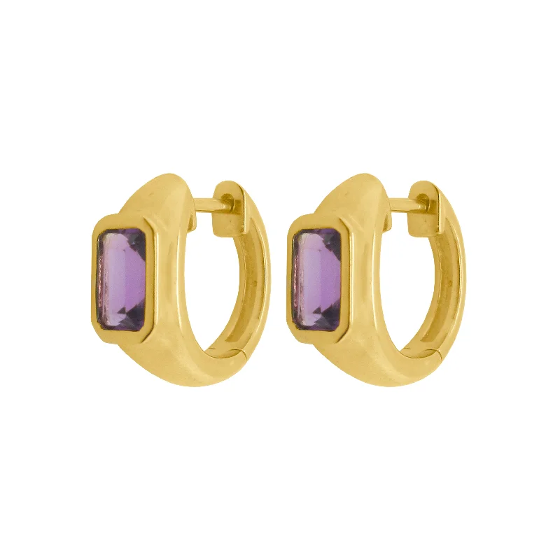 Women's elegant earrings-14K GOLD AMETHYST FREYA HUGGIES