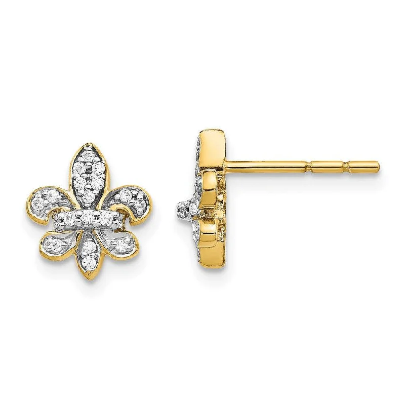 Women's photo earrings-14k Diamond Fleur de Lis Post Earrings