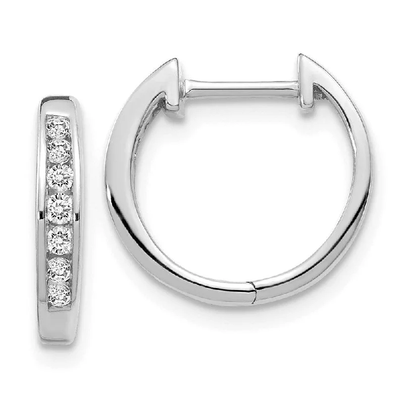 Women's celestial earrings-14K White Gold Diamond Hinged Hoop Earrings