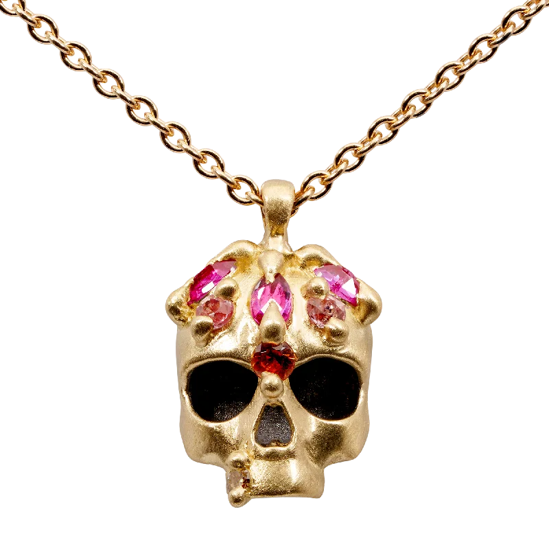 Women's fashion necklaces-Pink Enchanted City Skull Necklace - Made to Order