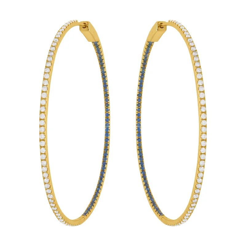 Women's sterling silver earrings-14K GOLD DIAMOND SAPPHIRE MIKA HOOPS