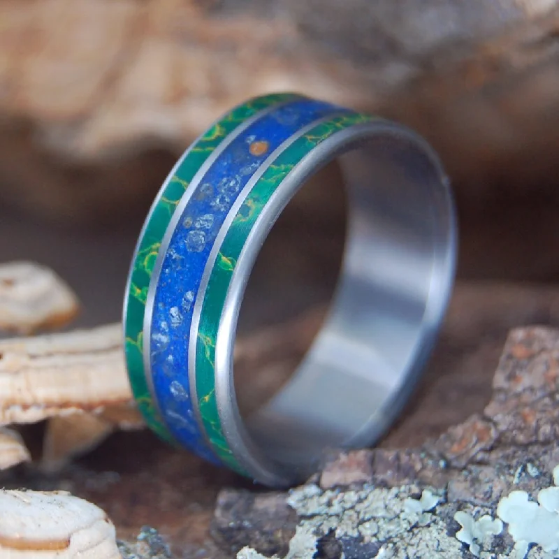 Women's gold-plated rings-Herring Cove Blue | Men's Blue Beach Sand, Egyptian Jade & Titanium Wedding Ring