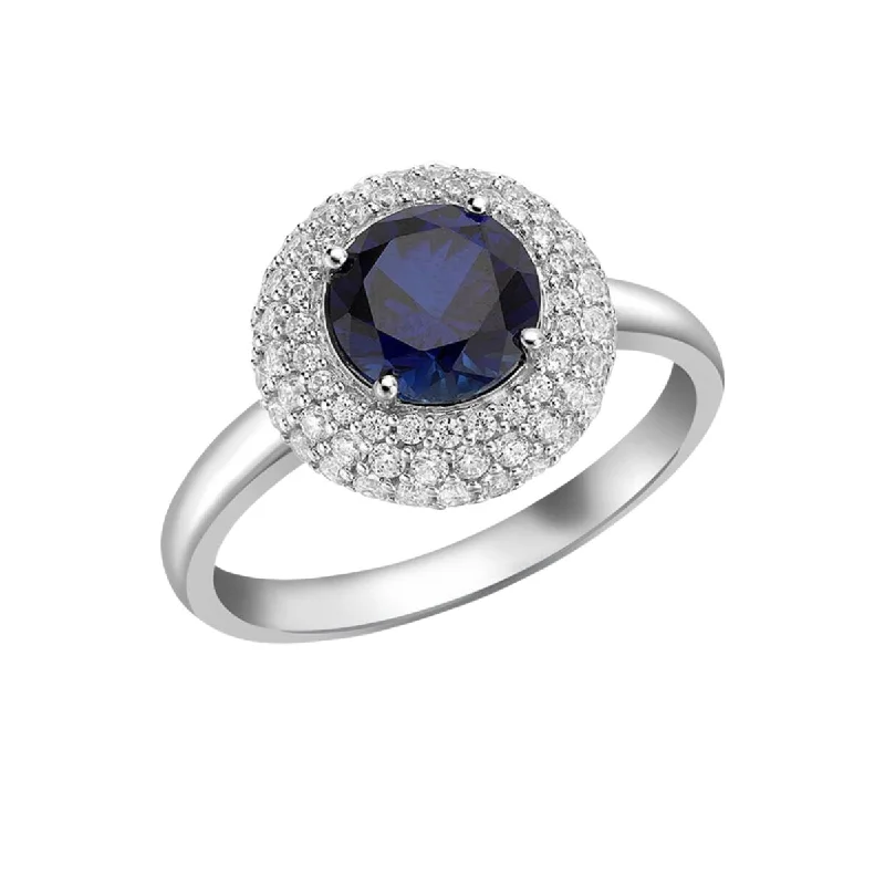 Women's party rings-9K White Gold Blue & White Round CZ Cluster Ring