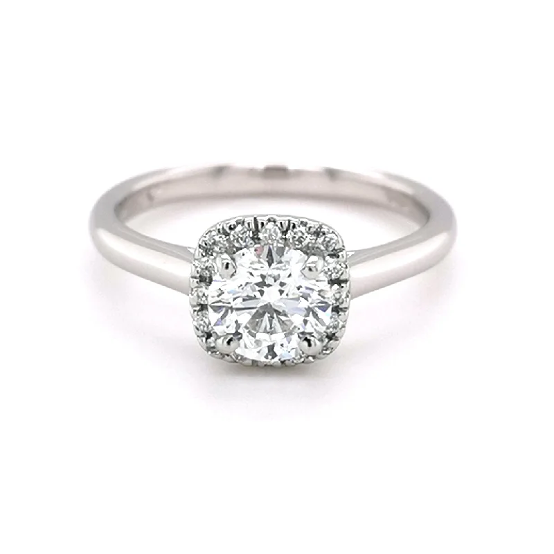 Women's birthstone rings-Platinum Round Brilliant Cut 0.99ct Diamond Halo Ring