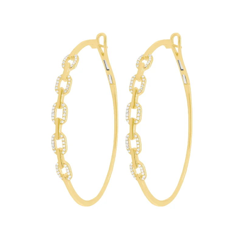 Women's threader earrings-14K GOLD DIAMOND MEDIUM BRENT HOOPS