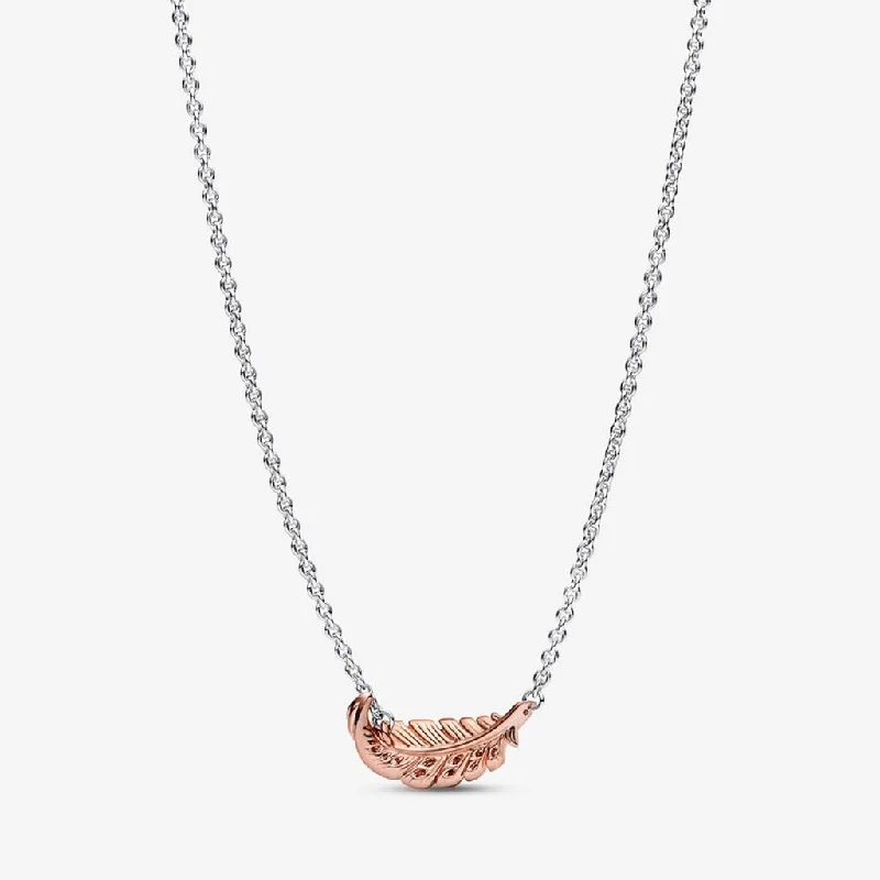 Women's couple necklaces-PANDORA : Two-Tone Floating Curved Feather Collier Necklace