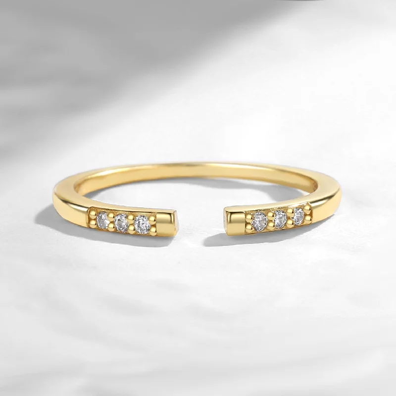 Women's K gold rings-Moissanite Stacking Band Open Ring