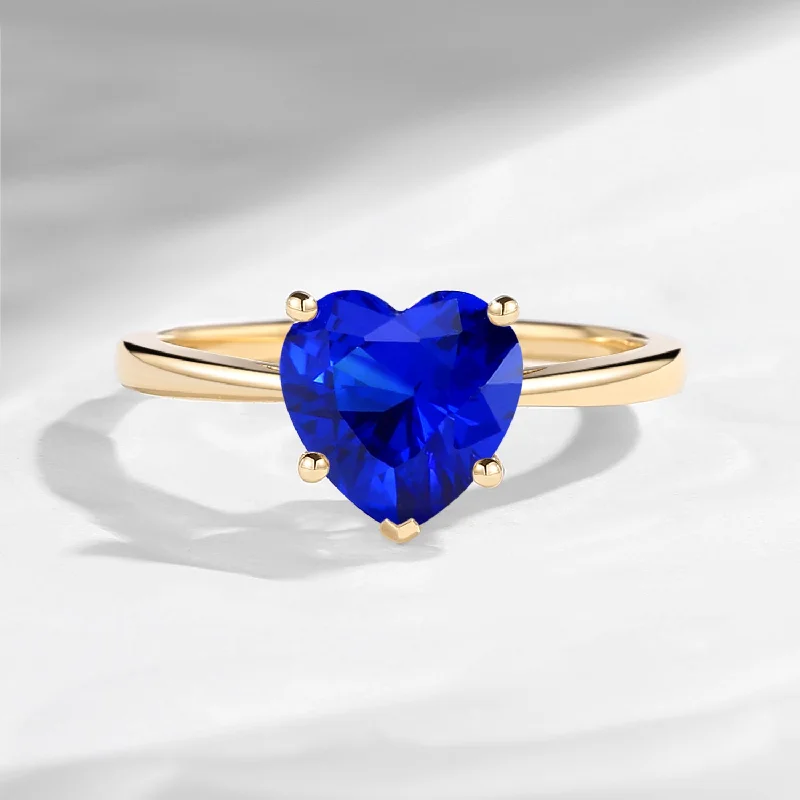 Women's heirloom rings-Classic Heart Shaped Solitaire Lab Sapphire Promise Ring